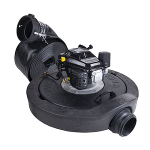 The Higdon Outdoors Warthog is a large black pump with a round base, top-mounted engine, and attached hoses, designed for moving water or fluids in industrial or construction environments.