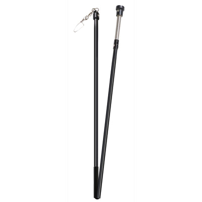 The PRO Swimmer Trailing Rod by Higdon Outdoors is shown extended, featuring a metal clip on one end and a rubberized or plastic handle at the base.